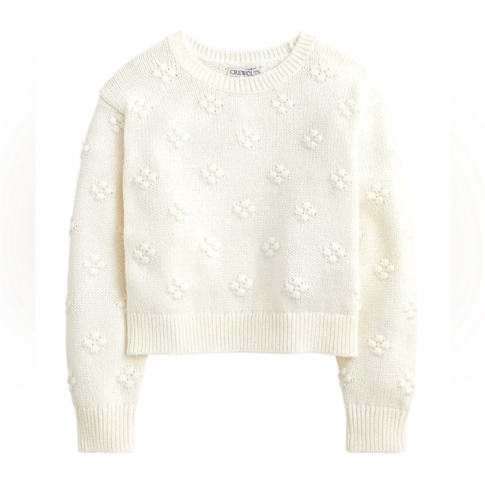 J.Crew Crewcuts Girls’ Bobble Crewneck Sweater in Ivory 100% Cotton Sz XL 12-13